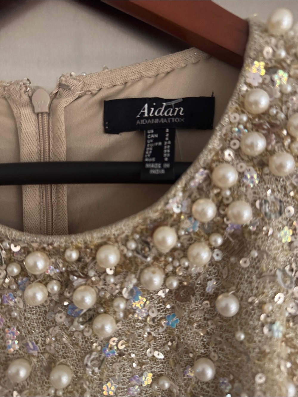 Aidan by Aidan Mattox Champagne Pearl Sequin Cocktail Dress Size 2 - Picture 4 of 8